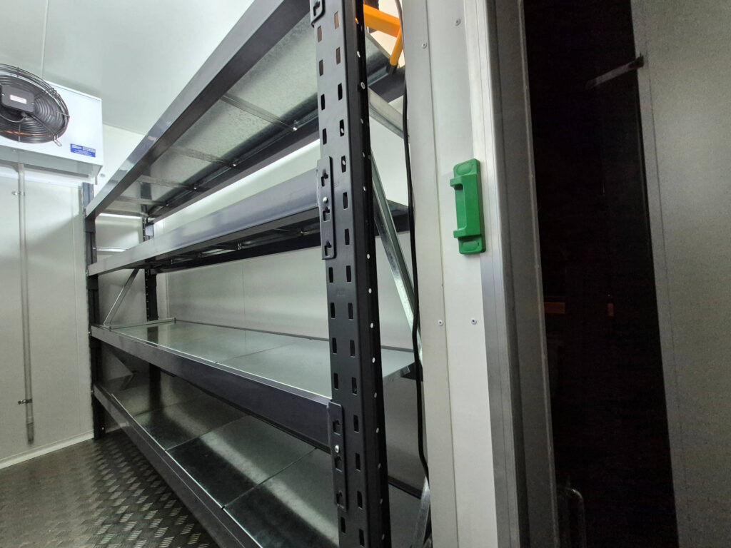Shelving inside a mobile cool room from Cool Room Hire Perth
